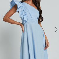 Showpo Dixie Midi Dress - Linen Look One Shoulder Ruffle Dress