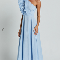 Showpo Dixie Midi Dress - Linen Look One Shoulder Ruffle Dress