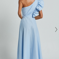 Showpo Dixie Midi Dress - Linen Look One Shoulder Ruffle Dress