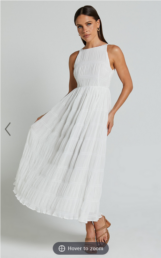 Showpo Cade Maxi Dress - High Neck Sleeveless A Line Dress in White