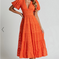 Showpo Divora Midi Dress - Plunge Balloon Sleeve Tiered Dress