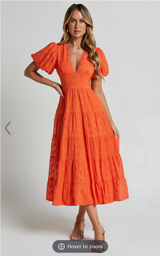 Showpo Divora Midi Dress - Plunge Balloon Sleeve Tiered Dress