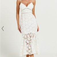 Showpo Aracely Midi Dress - Strappy Sweetheart Lace Mermaid Dress in White