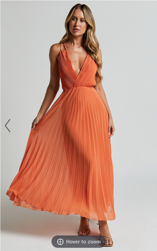 Showpo Brylee Midi Dress - Satin Pleated Wrap Dress in Orange