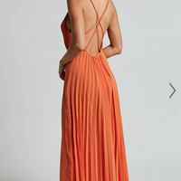 Showpo Brylee Midi Dress - Satin Pleated Wrap Dress in Orange