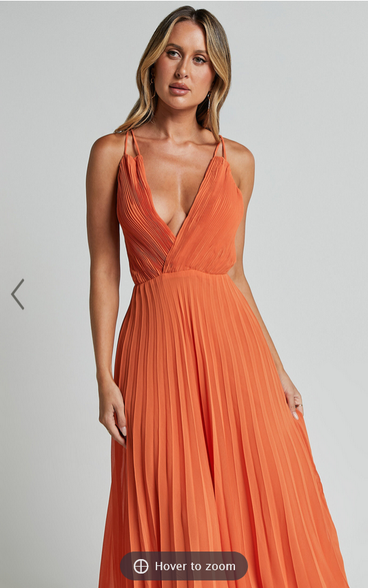 Showpo Brylee Midi Dress - Satin Pleated Wrap Dress in Orange