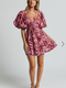 Showpo Lydie Mini Dress - Sweetheart Short Balloon Sleeve Ruched Bodice Dress in Whirlwind Floral Print