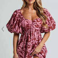 Showpo Lydie Mini Dress - Sweetheart Short Balloon Sleeve Ruched Bodice Dress in Whirlwind Floral Print