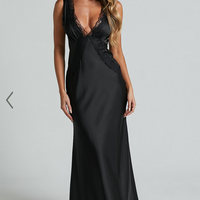 Showpo Chrissie Maxi Dress - Lace Detail Plunge Dress in Black