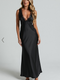 Showpo Chrissie Maxi Dress - Lace Detail Plunge Dress in Black