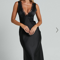 Showpo Chrissie Maxi Dress - Lace Detail Plunge Dress in Black