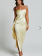 Showpo Carolina Maxi Dress - Frill Detail Satin Square Neck Dress in Lemon