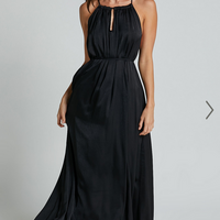 Showpo Aliciana Maxi Dress - Halter Neck Tie Back Dress in Black