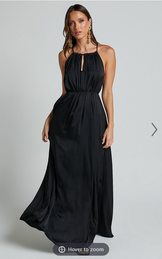 Showpo Aliciana Maxi Dress - Halter Neck Tie Back Dress in Black