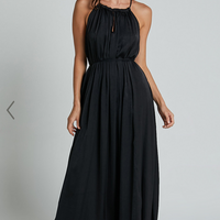 Showpo Aliciana Maxi Dress - Halter Neck Tie Back Dress in Black