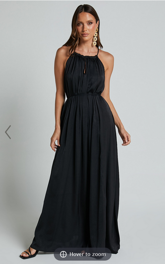 Showpo Aliciana Maxi Dress - Halter Neck Tie Back Dress in Black