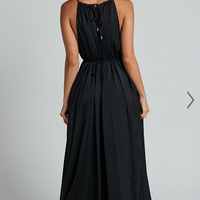 Showpo Aliciana Maxi Dress - Halter Neck Tie Back Dress in Black