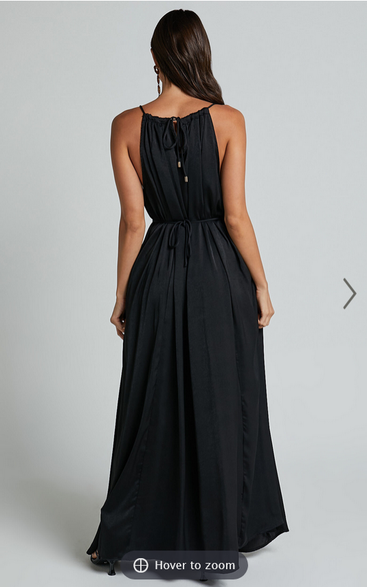 Showpo Aliciana Maxi Dress - Halter Neck Tie Back Dress in Black