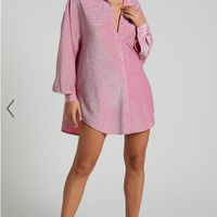 Showpo Ruri Mini Dress - Sparkly Oversized Shirt Dress