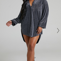 Showpo Ruri Mini Dress - Sparkly Oversized Shirt Dress