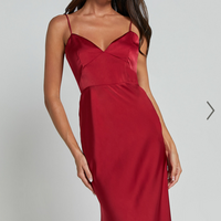 Showpo Jovana Midi Dress - Bust Panel Detail Satin Slip Dress in Wine