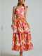 Showpo Honolulu Midi Dress - One Shoulder Tiered Dress in Orange Floral