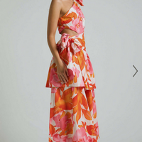 Showpo Honolulu Midi Dress - One Shoulder Tiered Dress in Orange Floral