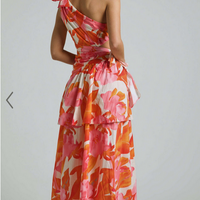 Showpo Honolulu Midi Dress - One Shoulder Tiered Dress in Orange Floral