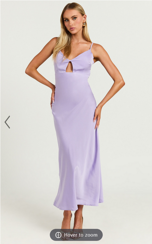 Showpo Amitola Midi Dress - V Neck Cut Out Slip Dress in Lilac