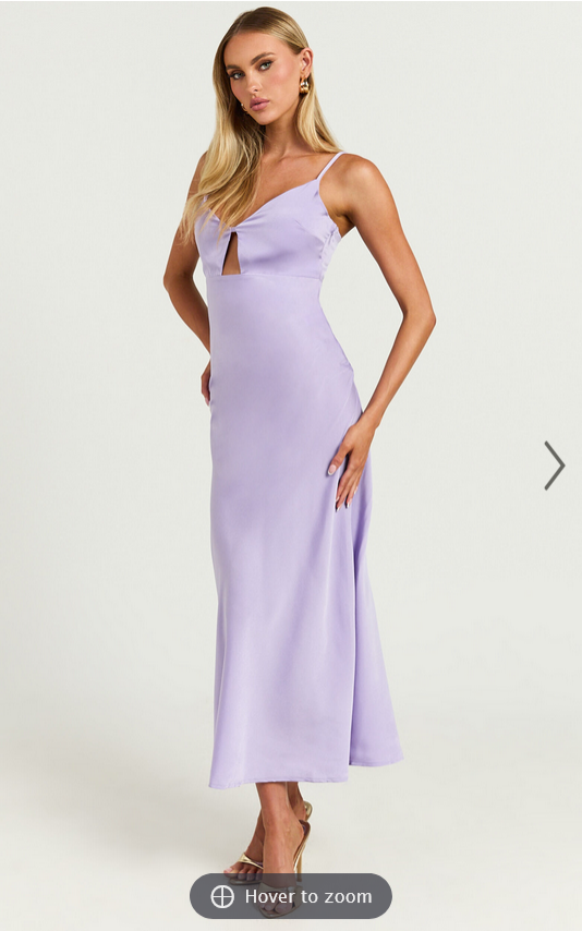 Showpo Amitola Midi Dress - V Neck Cut Out Slip Dress in Lilac