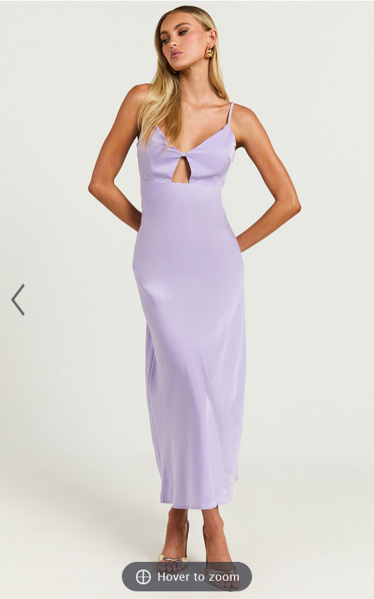 Showpo Amitola Midi Dress - V Neck Cut Out Slip Dress in Lilac