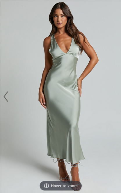 Showpo Khalani Midi Dress - Deep V Neck Satin Slip Dress