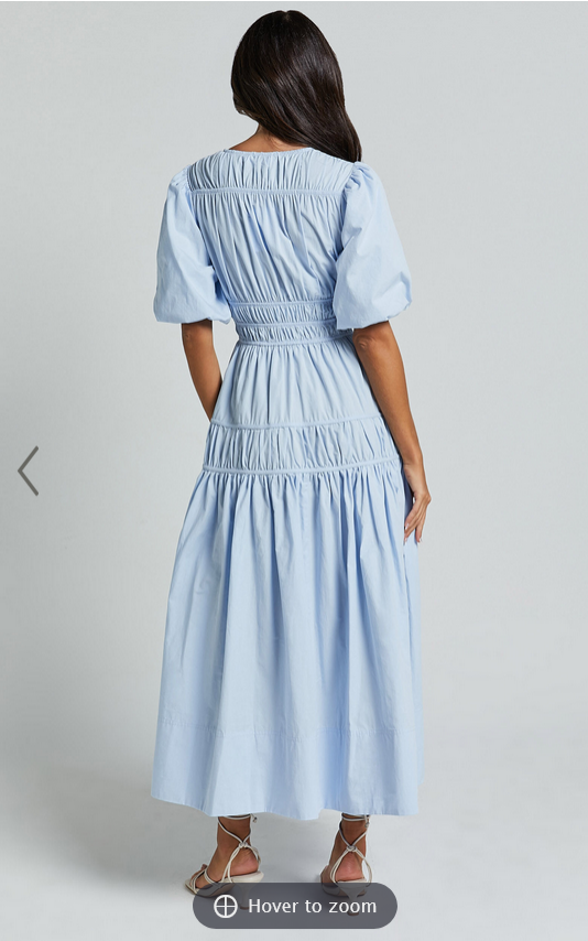 Showpo Mellie Midi Dress - Puff Sleeve Plunge Tiered Dress