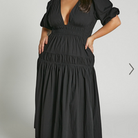 Showpo Mellie Midi Dress - Puff Sleeve Plunge Tiered Dress