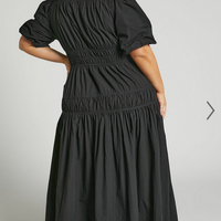 Showpo Mellie Midi Dress - Puff Sleeve Plunge Tiered Dress