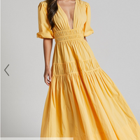 Showpo Mellie Midi Dress - Puff Sleeve Plunge Tiered Dress