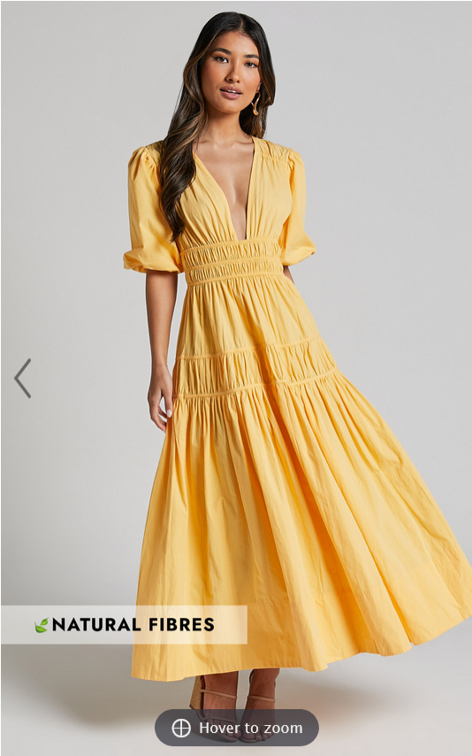 Showpo Mellie Midi Dress - Puff Sleeve Plunge Tiered Dress