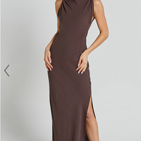 Showpo Jessenia Midi Dress - Linen Look High Neck Dress