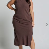 Showpo Jessenia Midi Dress - Linen Look High Neck Dress