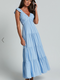 Showpo Nicollee Midi Dress - Plunge Neck Sleeveless Tiered Dress in Blue