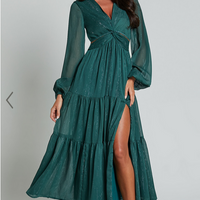 Showpo Edelyn Midi Dress - Cut Out Balloon Sleeve Tiered Dress