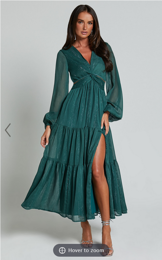 Showpo Edelyn Midi Dress - Cut Out Balloon Sleeve Tiered Dress