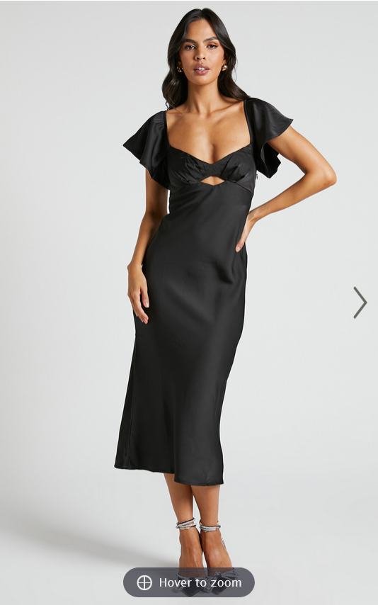 Showpo Emberlynn Midi Dress - Flutter Sleeve Cut Out Satin Dress