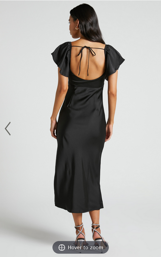 Showpo Emberlynn Midi Dress - Flutter Sleeve Cut Out Satin Dress