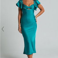 Showpo Emberlynn Midi Dress - Flutter Sleeve Cut Out Satin Dress