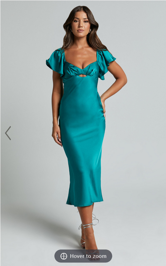 Showpo Emberlynn Midi Dress - Flutter Sleeve Cut Out Satin Dress