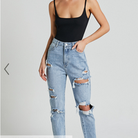 Showpo Billie Jeans - High Waisted Cotton Distressed Mom Denim Jeans