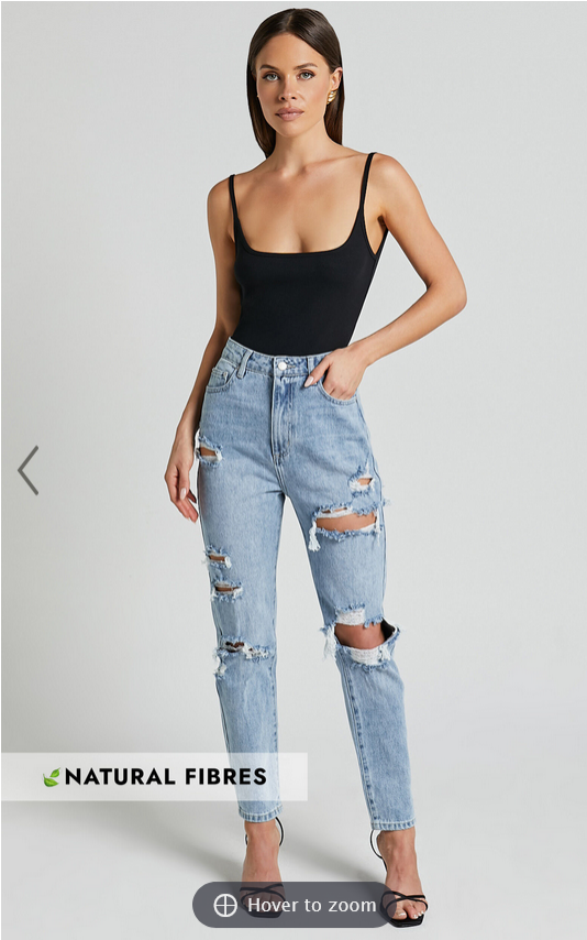 Showpo Billie Jeans - High Waisted Cotton Distressed Mom Denim Jeans