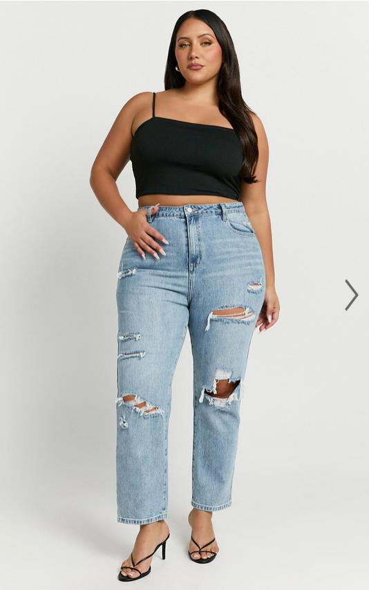 Showpo Billie Jeans - High Waisted Cotton Distressed Mom Denim Jeans