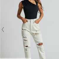 Showpo Billie Jeans - High Waisted Cotton Distressed Mom Denim Jeans